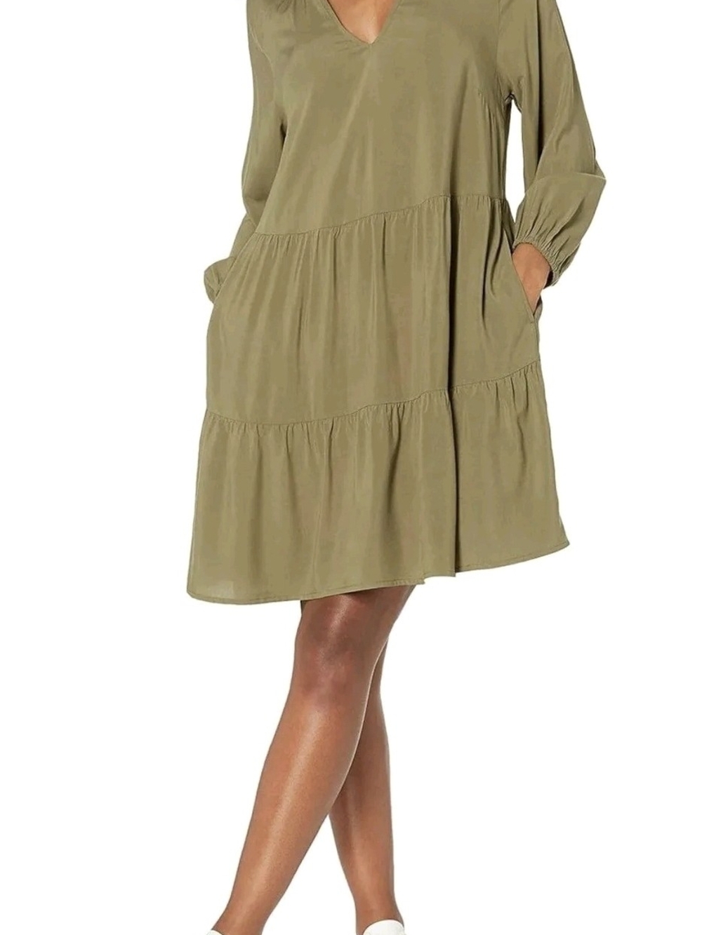 NWT Womens Size Medium The Drop Caralynmirand Ruffle-Neck Tiered Mini Dress